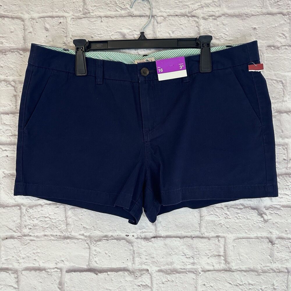 Merona Women’s 16 Shorts Navy Khaki Twill Chino Mid Rise 3” Inseam Preppy